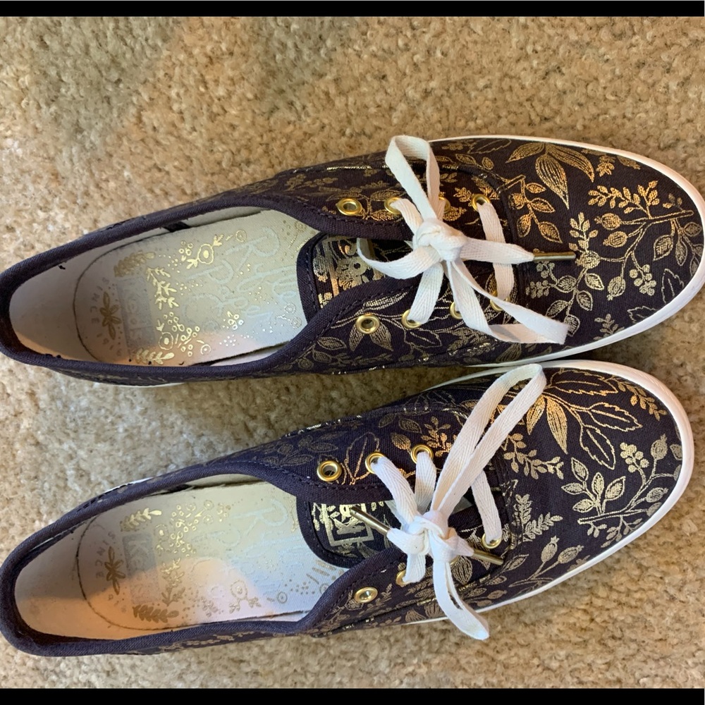 Keds brown and gold flower sneakers